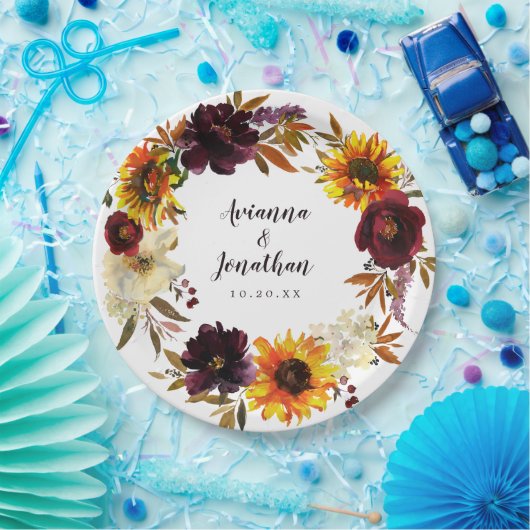 Assiettes En Carton Remerciements de mariage floral automnal rustique (Fête)