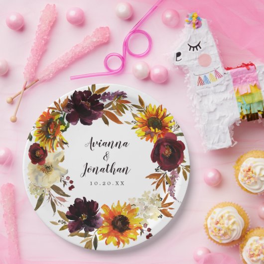 Assiettes En Carton Remerciements de mariage floral automnal rustique (Fête)