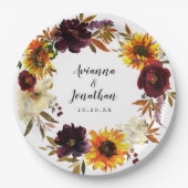 Assiettes En Carton Remerciements de mariage floral automnal rustique (Devant)