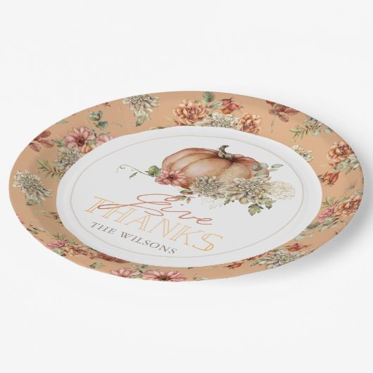 Assiettes En Carton Remercier Citrouille & White Dahlia Thanksgiving (Angle)