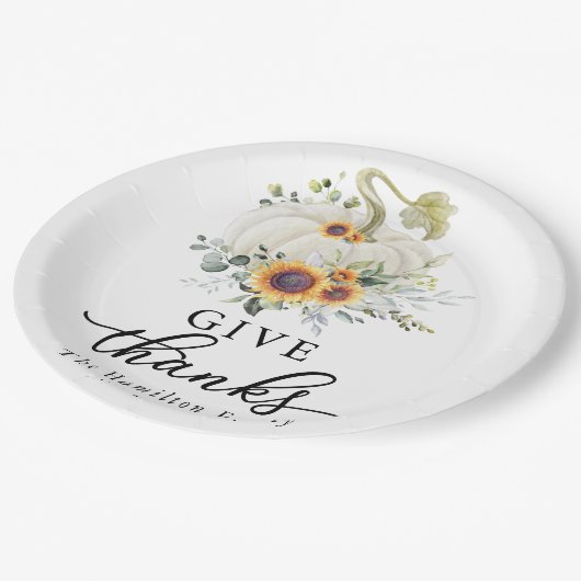 Assiettes En Carton Remercier Sunflowers White Citrouille Thanksgiving (Angle)