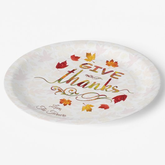 Assiettes En Carton Remerciez Les Feuilles D'Automne Thanksgiving Mono (Angle)