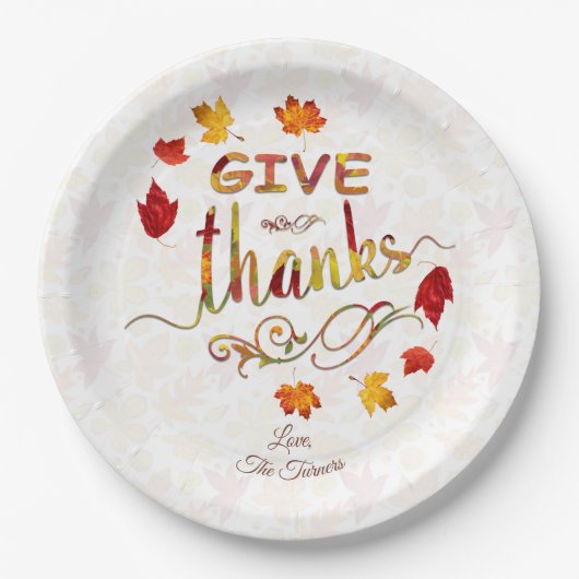 Assiettes En Carton Remerciez Les Feuilles D'Automne Thanksgiving Mono (Devant)