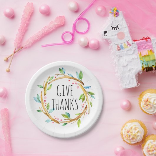 Assiettes En Carton Remerciez texto mignon Thanksgiving Wreath (Fête)