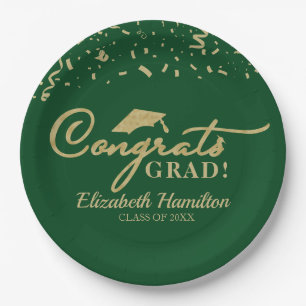 Assiettes En Carton Remise de diplômes 2026 Vert Chasseur Or