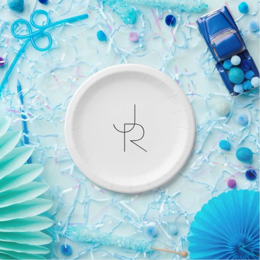 Assiettes En Carton Remplacement des initiales | Noir en blanc (Fête)