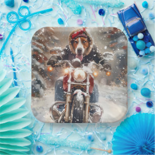 Assiettes En Carton Renard anglais américain faisant du vélo à Noël