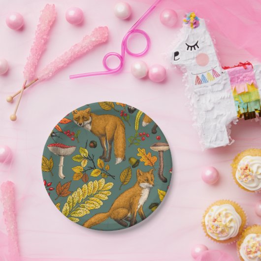 Assiettes En Carton Renard d'automne sur pin vert (Fête)