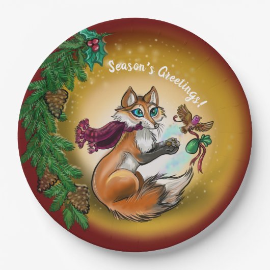 Assiettes En Carton Renard de Noël (Devant)