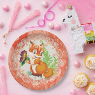 Assiettes En Carton renard et papillon