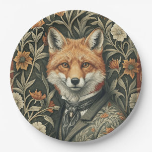 Assiettes En Carton Renard Gentleman en Tenue de Soirée Bois Vintage