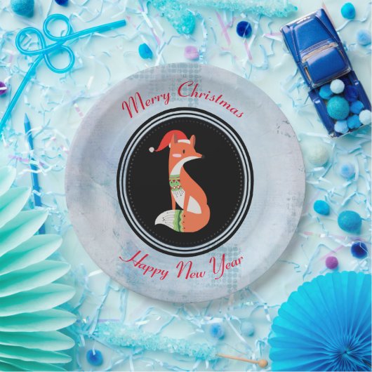 Assiettes En Carton Renard orange en chapeau rouge Noël Joyeux Noël (Fête)