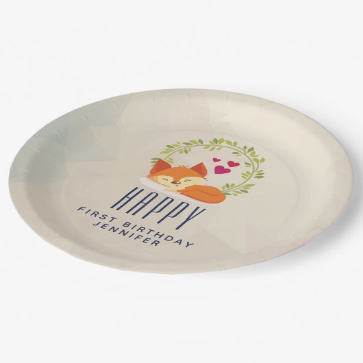 Assiettes En Carton Renard orange mignon avec couronne et coeur Annive (Angle)