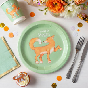 Assiettes En Carton Renard Rusé Vert Menthe Papier Anniversaire Person