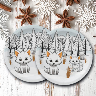 Assiettes En Carton Renards arctiques - Paysage hivernal
