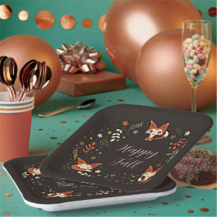 Assiettes En Carton Renards d'automne avec texte personnalisable