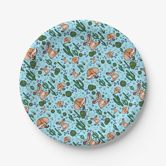 Assiettes En Carton Renards de fennec en bleu (Devant)