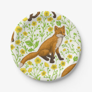 Assiettes En Carton Renards et papillons sur le blanc naturel