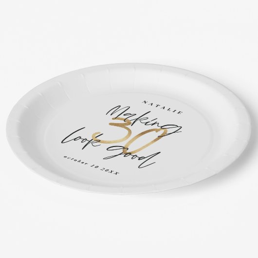 Assiettes En Carton Rendre 30 belle or fête d'anniversaire papier plat (Angle)