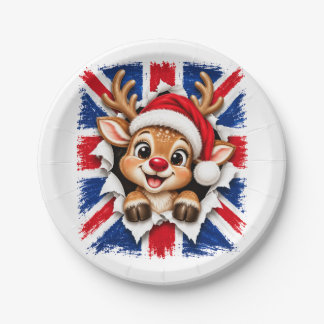 Assiettes En Carton Renne de Noël britannique