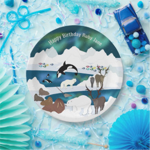 Assiettes En Carton Renne polaire arctique Walrus Orca Narwhal Fox