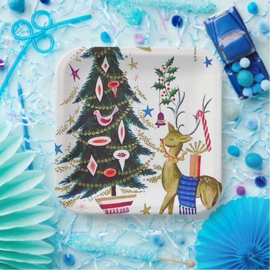 Assiettes En Carton Rennes de Noël rétro et fête des arbres (Fête)