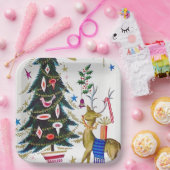 Assiettes En Carton Rennes de Noël rétro et fête des arbres (Fête)