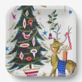 Assiettes En Carton Rennes de Noël rétro et fête des arbres (Recto)
