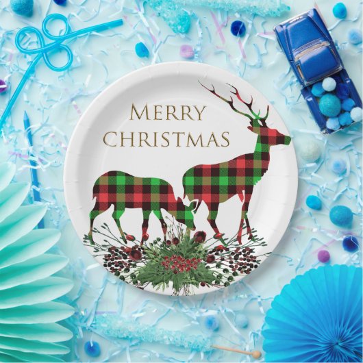 Assiettes En Carton Rennes Plaid Joyeux Noël & Verdure (Fête)