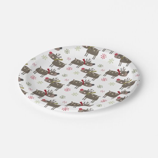 Assiettes En Carton Rennes rouges, vertes et blanches (Angle)