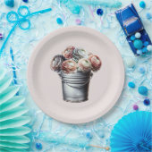 Assiettes En Carton Renoncule dans un seau en fer-blanc Glamour rustiq (Fête)