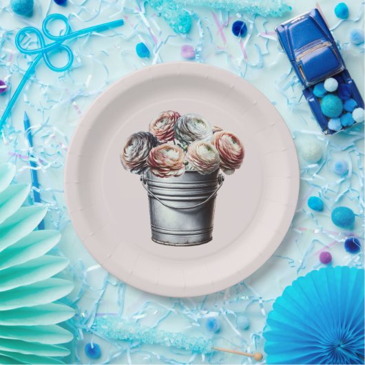 Assiettes En Carton Renoncule en seau de fer-blanc Mariage rustique gl (Fête)