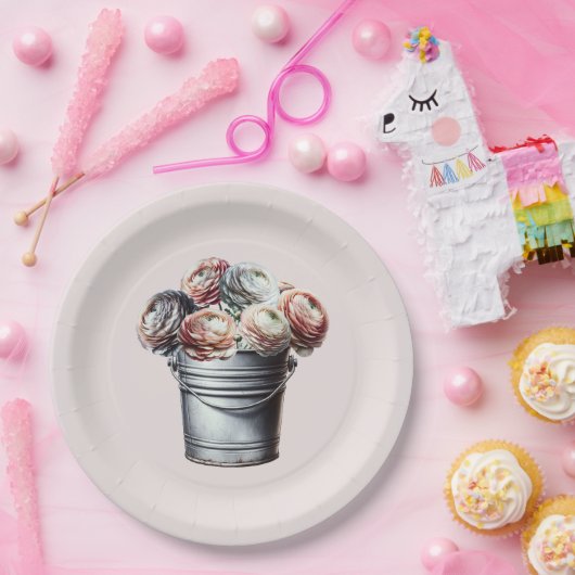 Assiettes En Carton Renoncule en seau de fer-blanc Mariage rustique gl (Fête)