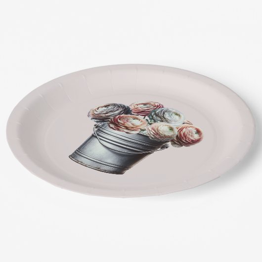 Assiettes En Carton Renoncule en seau de fer-blanc Mariage rustique gl (Angle)