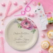 Assiettes En Carton Renoncules roses et blanches rustiques romantiques (Fête)