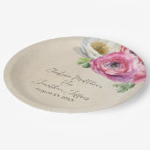 Assiettes En Carton Renoncules roses et blanches rustiques romantiques (Angle)