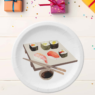 Assiettes En Carton Repas de la fête de l'aquarelle Sushi Lover