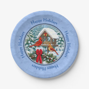 Assiettes En Carton Repas de Noël des cardinaux bleu