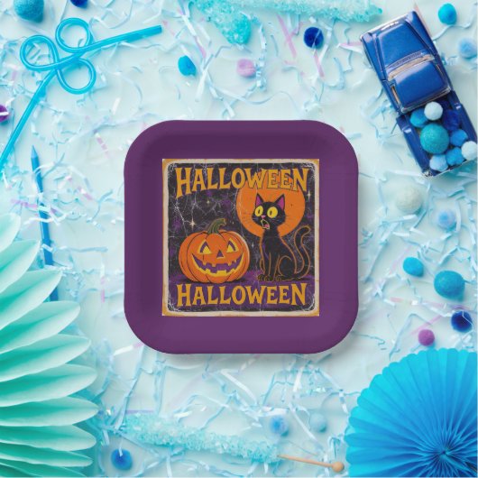 Assiettes En Carton Réplique "Scaredy Cat" vers 1950 (Fête)