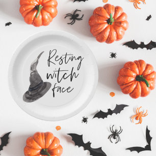 Assiettes En Carton Repose du visage de la sorcière   Bonne Halloween 