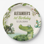 Assiettes En Carton Reptile de marais 1er fête d'anniversaire (Devant)