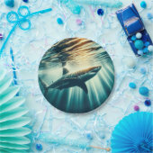 Assiettes En Carton Requin dans la mer bleue profonde & soleil (Fête)