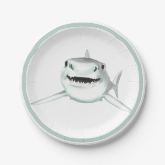 Assiettes En Carton requin d'aquarelle souriant gris vert vert animal  (Devant)
