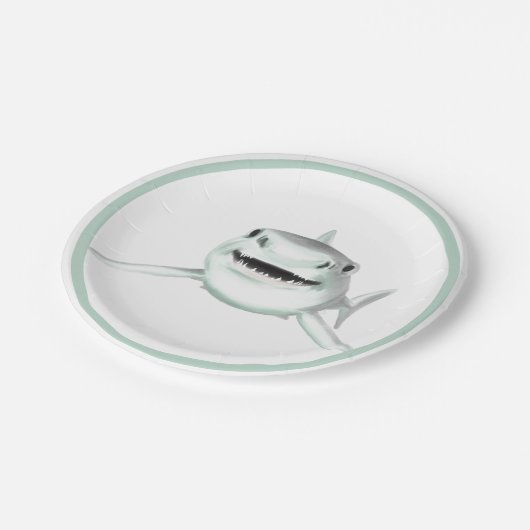 Assiettes En Carton requin d'aquarelle souriant gris vert vert animal  (Angle)