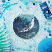 Assiettes En Carton Requin gris et blanc dans l'Océan bleu  (Fête)