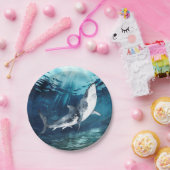 Assiettes En Carton Requin gris et blanc dans l'Océan bleu  (Fête)