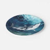 Assiettes En Carton Requin gris et blanc dans l'Océan bleu  (Angle)