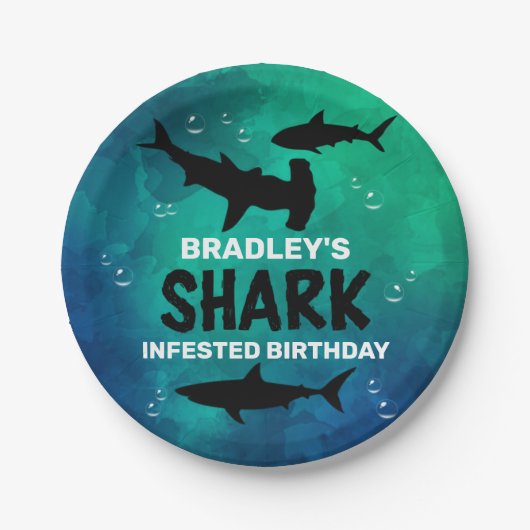 Assiettes En Carton Requin infecté n'importe quel âge Anniversaire Pla (Devant)