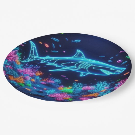 Assiettes En Carton Requin néon coloré (Angle)