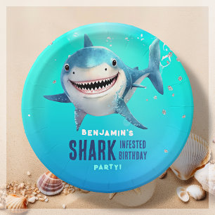 Assiettes En Carton Requin sous la mer fête d'anniversaire